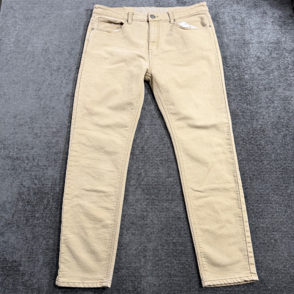 Vintage Genes Black Mens Tan Slim Fit Khaki Pants 36x32 Cotton Blend Stretch